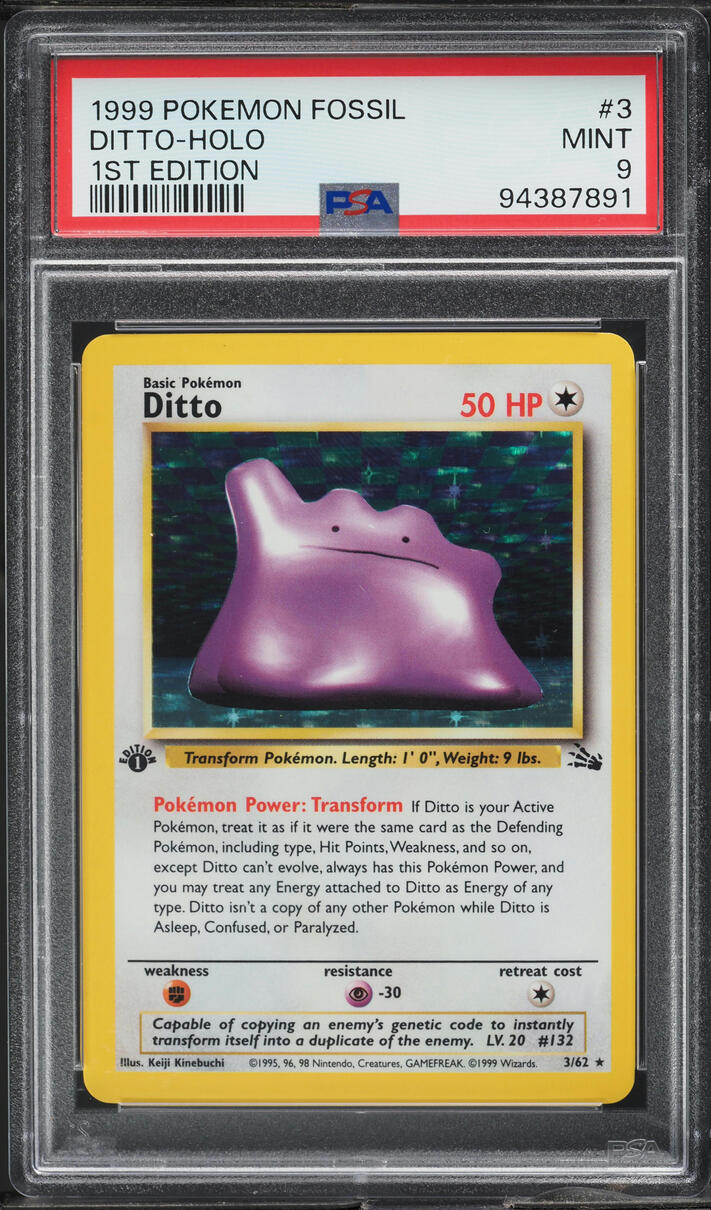 1999 POKEMON FOSSIL 1ST EDITION HOLO DITTO #3 PSA 9 MINT