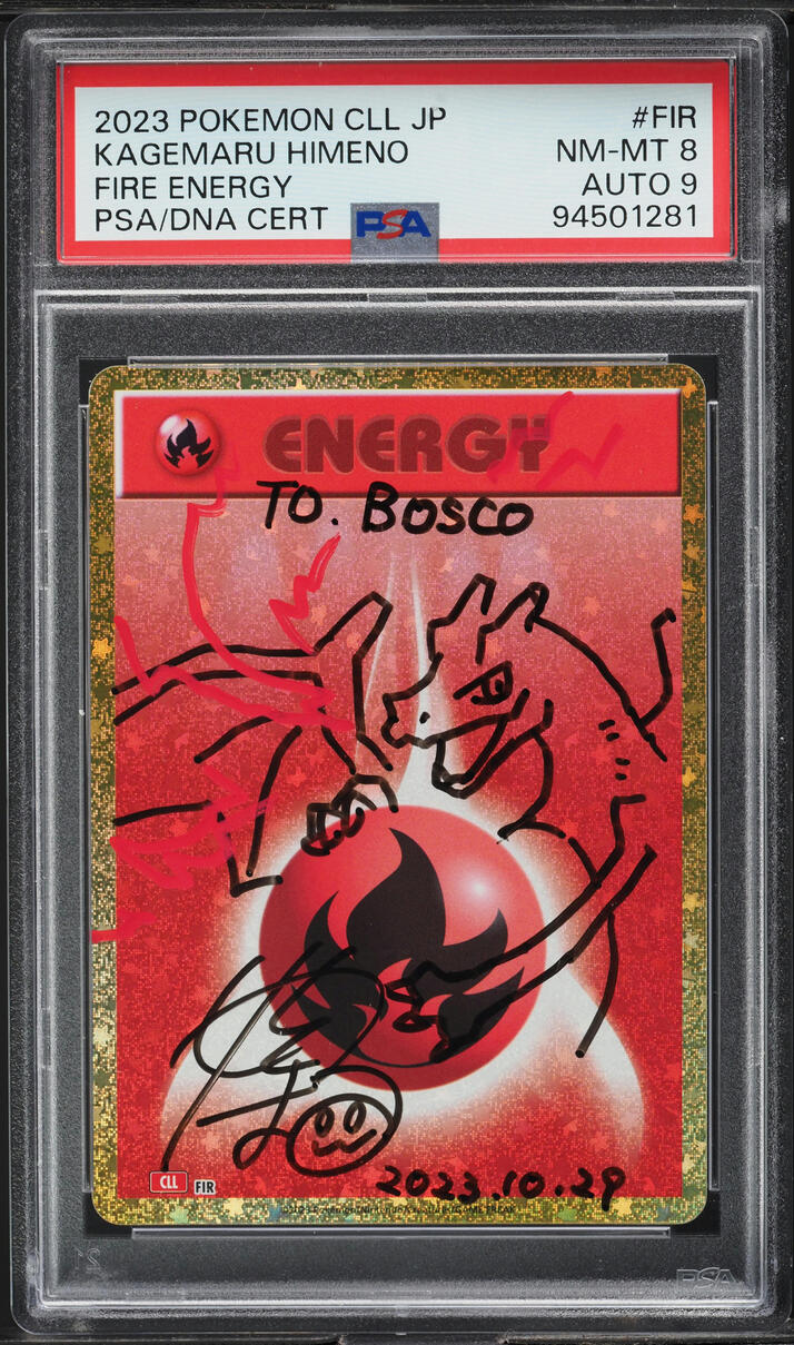 2023 POKEMON JAPANESE TCG CLASSIC CHARIZARD & HO-OH EX DECK HOLO FIRE ENERGY #FIR HIMENO AUTO 9 PSA 8