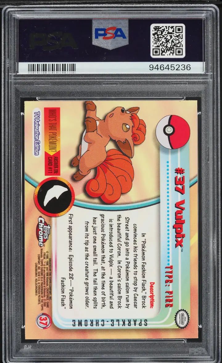 2000 TOPPS CHROME POKEMON SERIES 1 SPARKLE VULPIX #37 PSA 10 GEM MINT