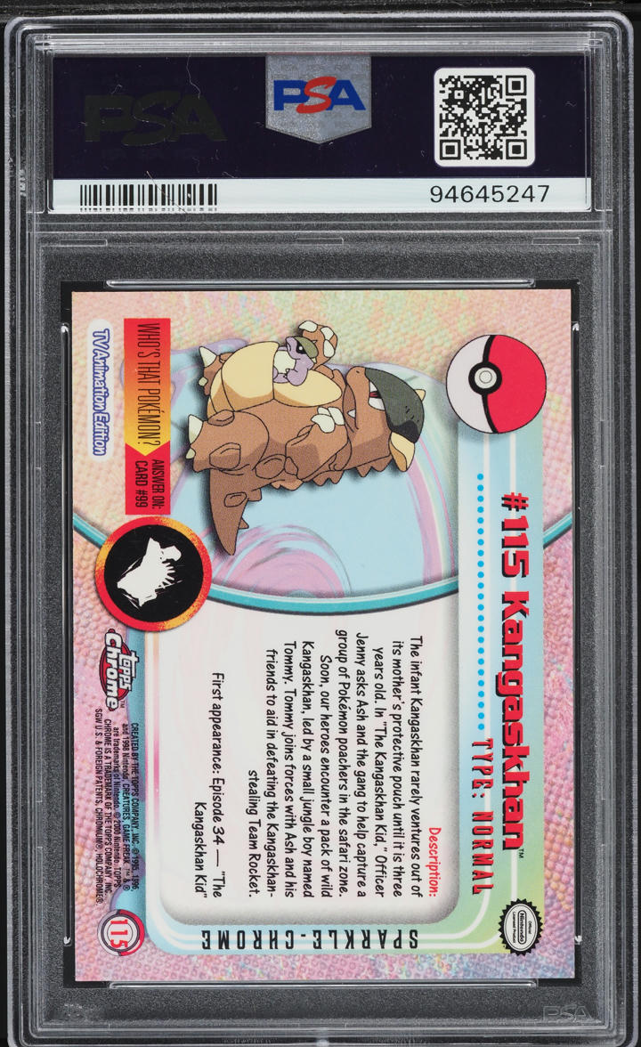 2000 TOPPS CHROME POKEMON SERIES 2 SPARKLE KANGASKHAN #115 PSA 10 GEM MINT