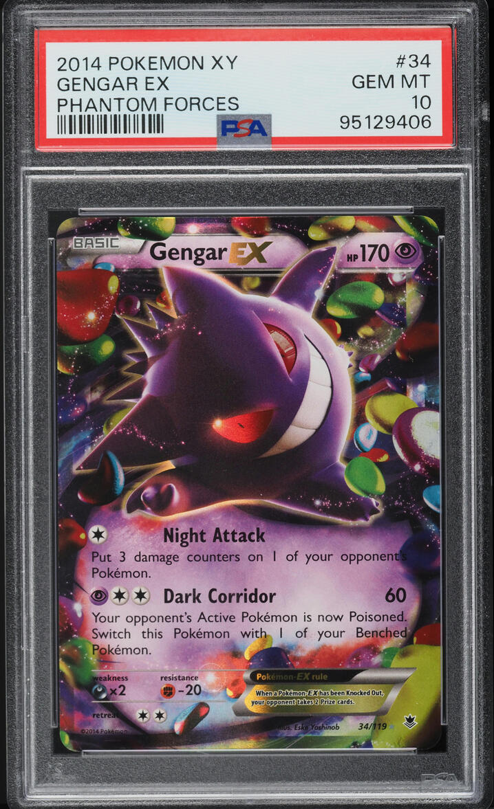 2014 POKEMON XY PHANTOM FORCES FULL ART GENGAR EX #34 PSA 10 GEM MINT