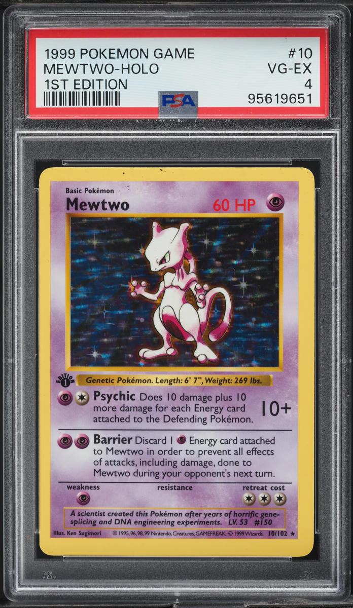 1999 POKEMON BASE SET SHADOWLESS 1ST EDITION HOLO MEWTWO #10 PSA 4 VGEX