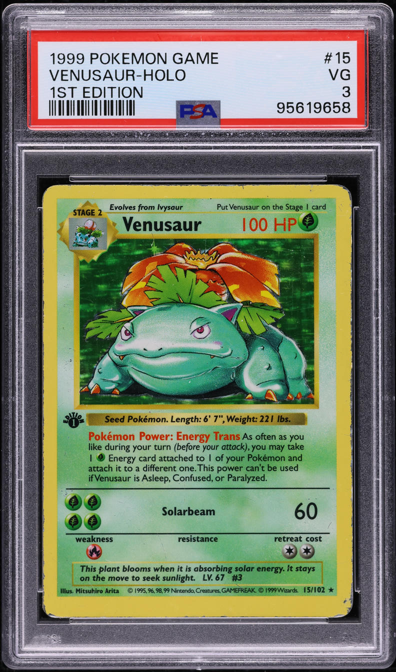 1999 POKEMON BASE SET 1ST EDITION HOLO VENUSAUR #15 PSA 3 VG