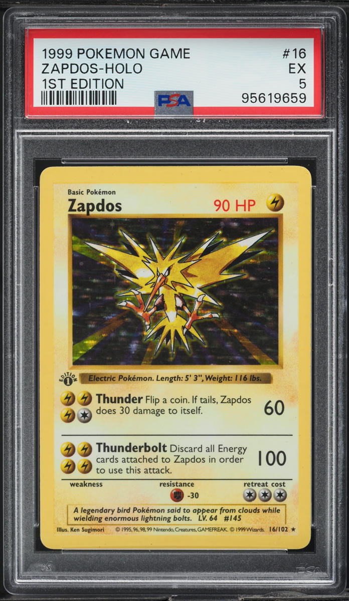 1999 POKEMON BASE SET SHADOWLESS 1ST EDITION HOLO ZAPDOS #16 PSA 5 EX