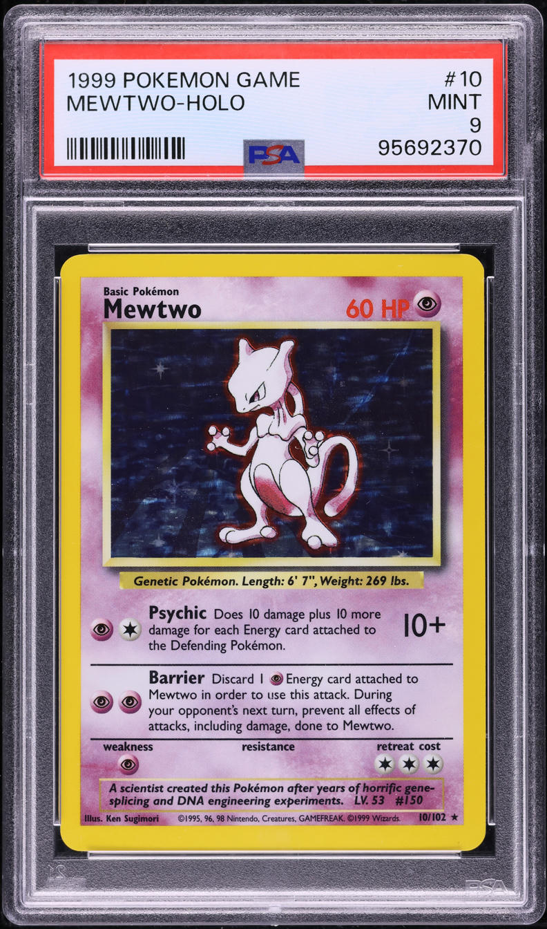 1999 POKEMON BASE SET HOLO MEWTWO #10 PSA 9 MINT