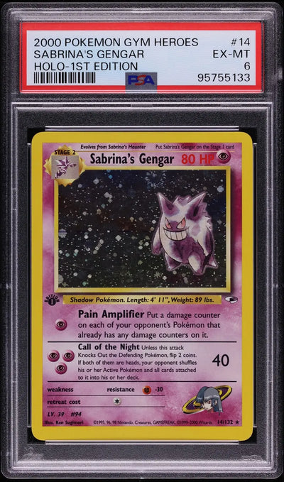 2000 POKEMON GYM HEROES 1ST EDITION HOLO SABRINA'S GENGAR #14 PSA 6 EX-MT