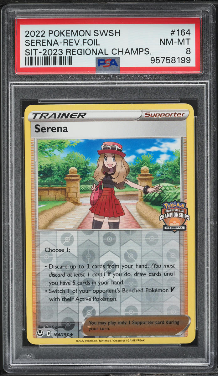 2022 POKEMON SWSH SILVER TEMPEST 2023 REGIONAL CHAMPIONSHIPS REVERSE HOLO SERENA #164 PSA 8