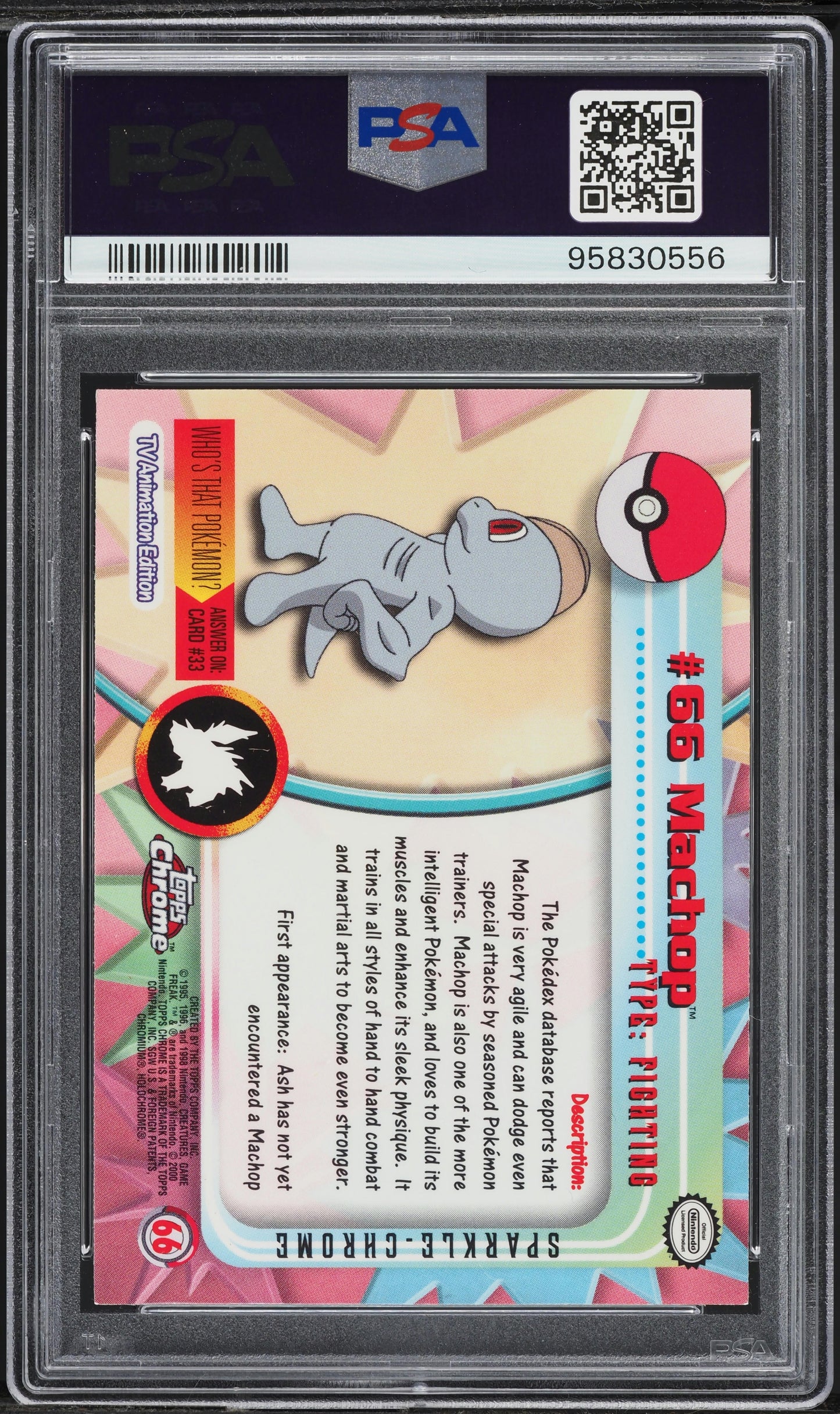 2000 TOPPS CHROME POKEMON SERIES 1 SPARKLE MACHOP #66 PSA 9 MINT