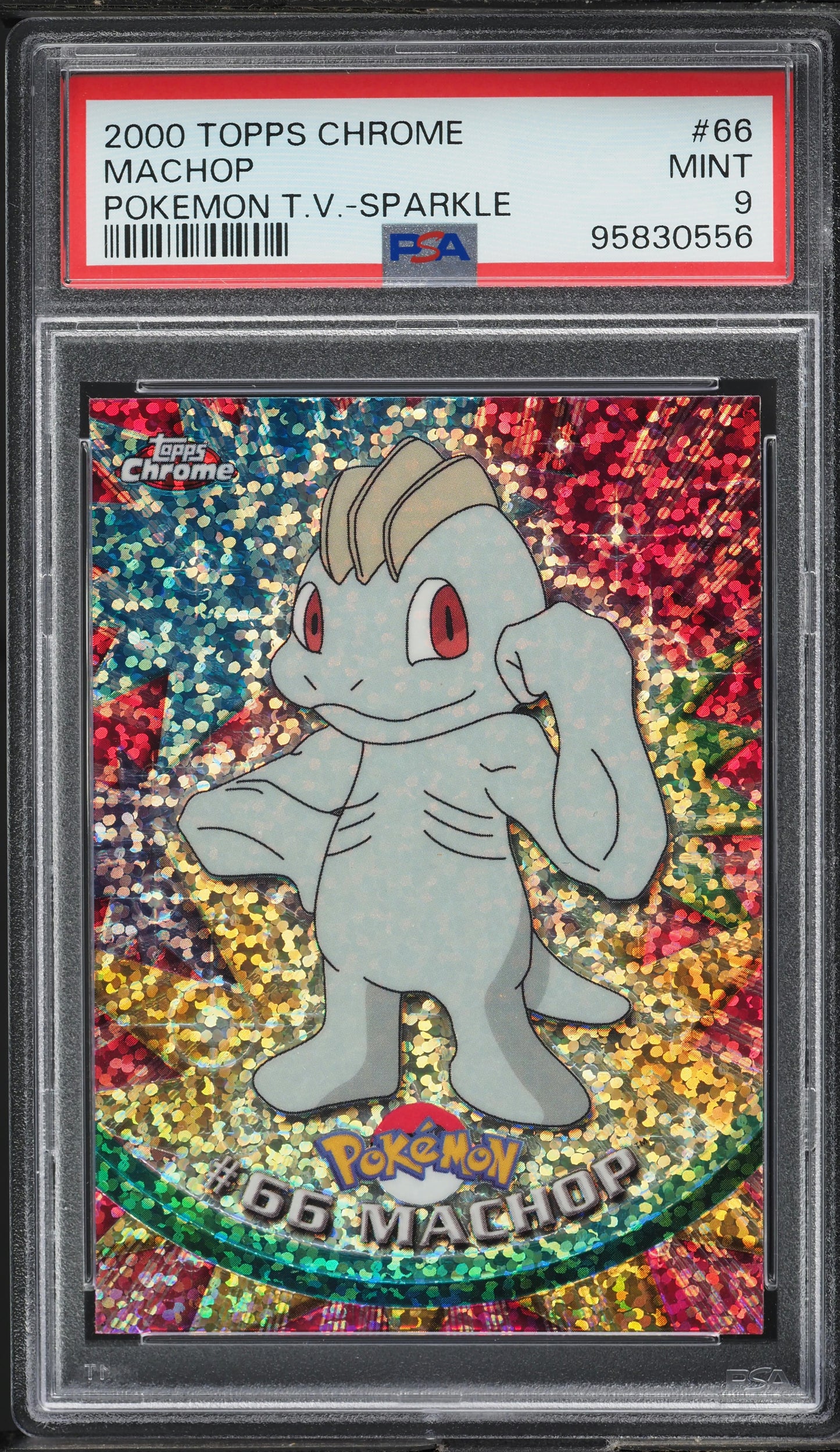 2000 TOPPS CHROME POKEMON SERIES 1 SPARKLE MACHOP #66 PSA 9 MINT