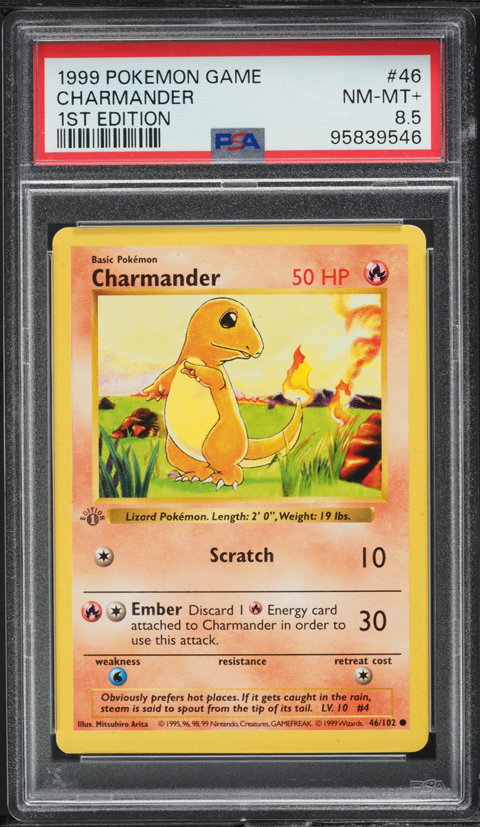 1999 POKEMON BASE SET SHADOWLESS 1ST EDITION CHARMANDER #46 PSA 8.5 NM-MT+