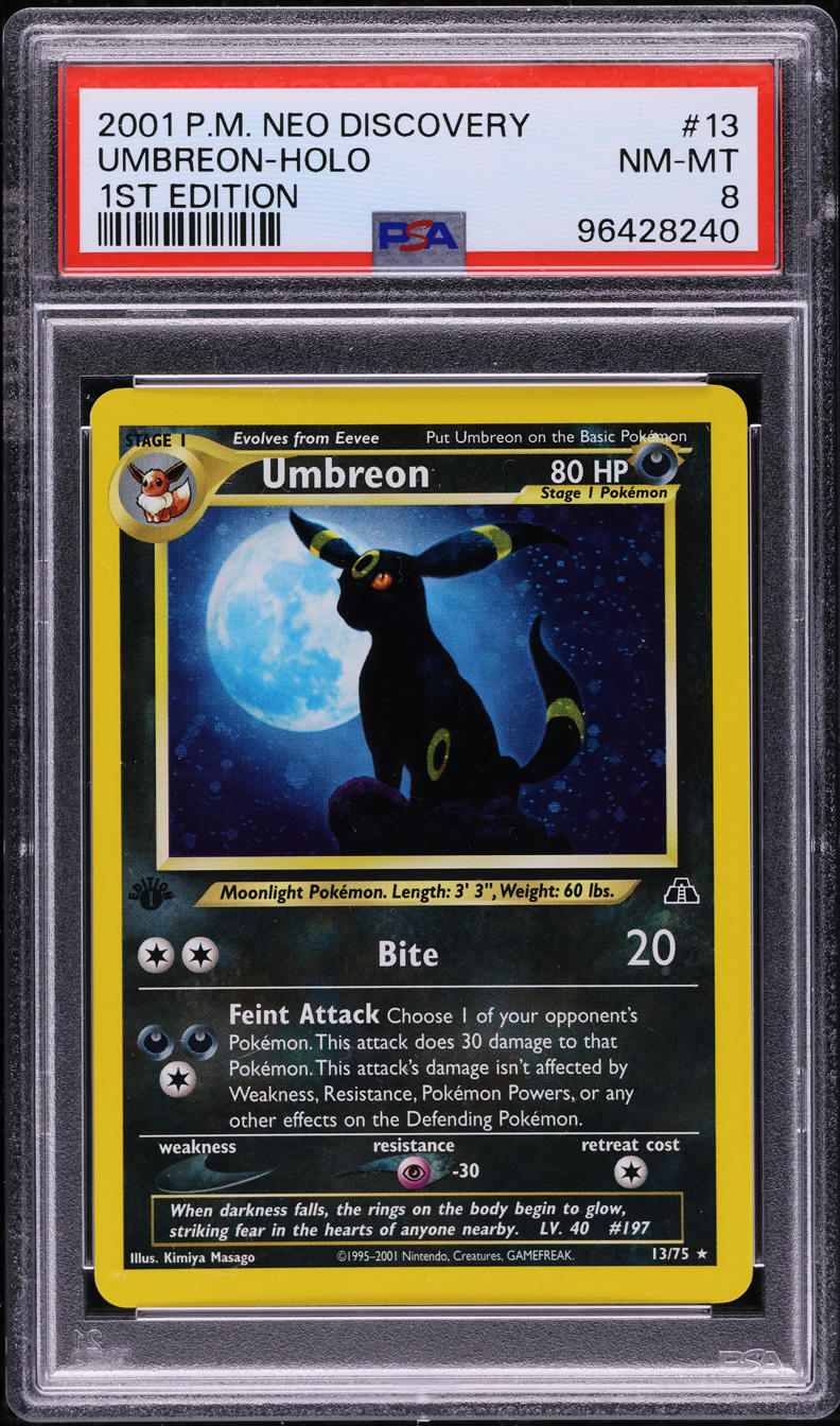 2001 POKEMON NEO DISCOVERY 1ST EDITION HOLO UMBREON #13 PSA 8 NM-MT