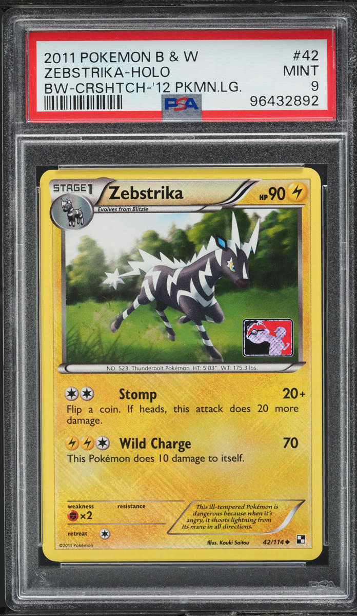 2011 POKEMON BLACK & WHITE POKEMON LEAGUE HOLO ZEBSTRIKA #42 PSA 9 MINT