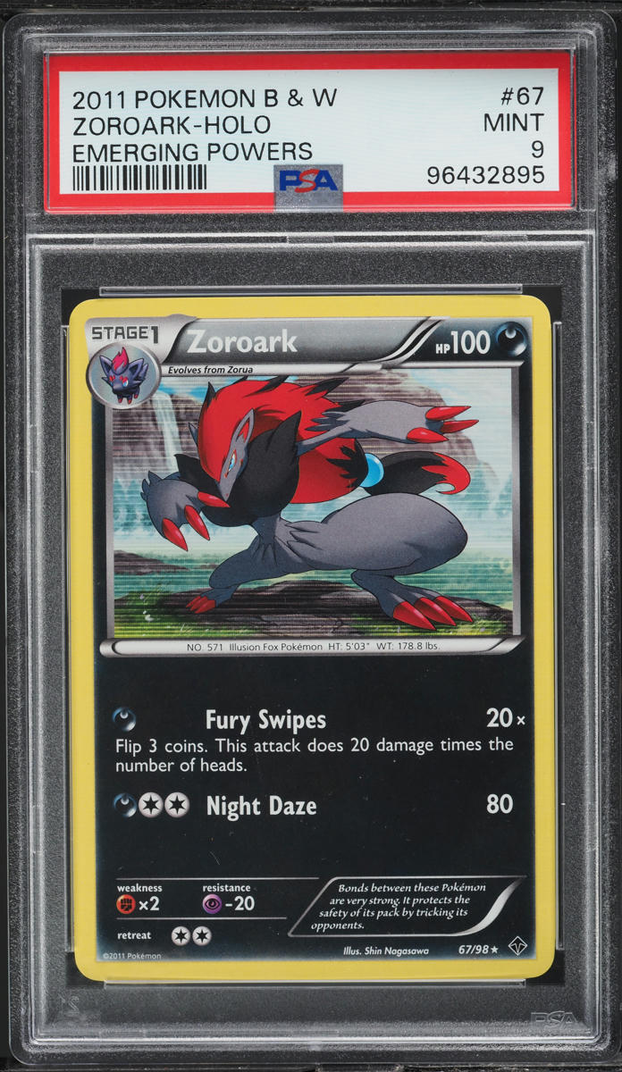 2011 POKEMON BLACK & WHITE EMERGING POWERS HOLO ZOROARK #67 PSA 9 MINT