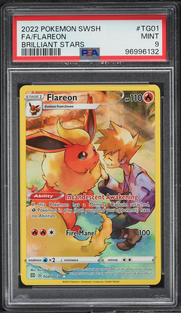 2022 POKEMON SWORD & SHIELD BRILLIANT STARS FULL ART FLAREON #TG01 PSA 9 MINT