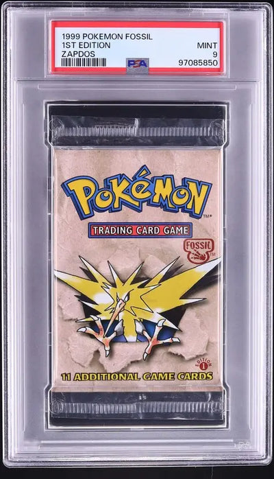 1999 POKEMON FOSSIL 1ST EDITION ZAPDOS BOOSTER PACK PSA 9