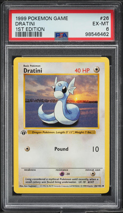 1999 POKEMON BASE SET SHADOWLESS 1ST EDITION DRATINI #26 PSA 6 EXMT