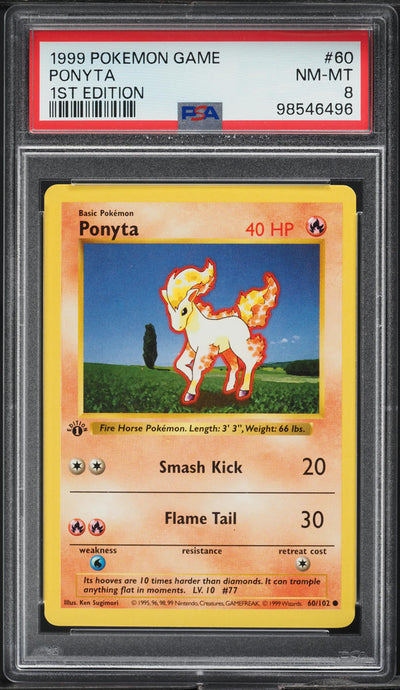 1999 POKEMON BASE SET SHADOWLESS 1ST EDITION PONYTA #60 PSA 8 NM-MT