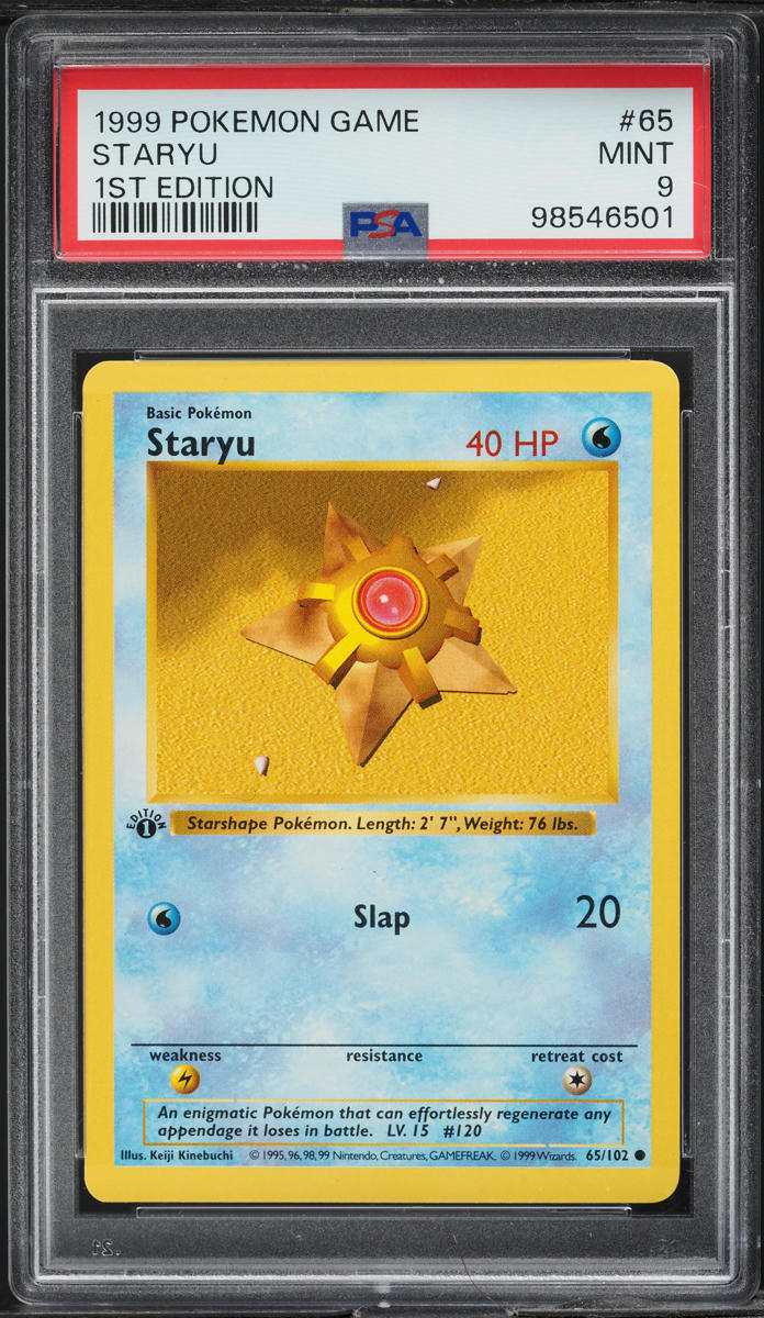 1999 POKEMON BASE SET SHADOWLESS 1ST EDITION STARYU #65 PSA 9 MINT