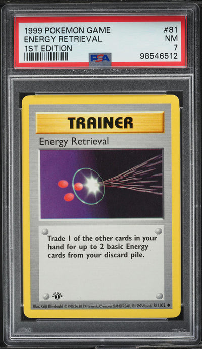 1999 POKEMON BASE SET SHADOWLESS 1ST EDITION ENERGY RETRIEVAL #81 PSA 7 NRMT