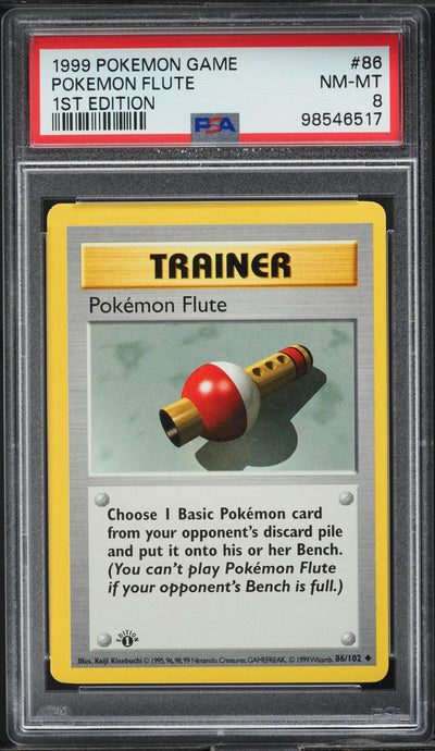 1999 POKEMON BASE SET SHADOWLESS 1ST EDITION POKEMON FLUTE #86 PSA 8 NM-MT