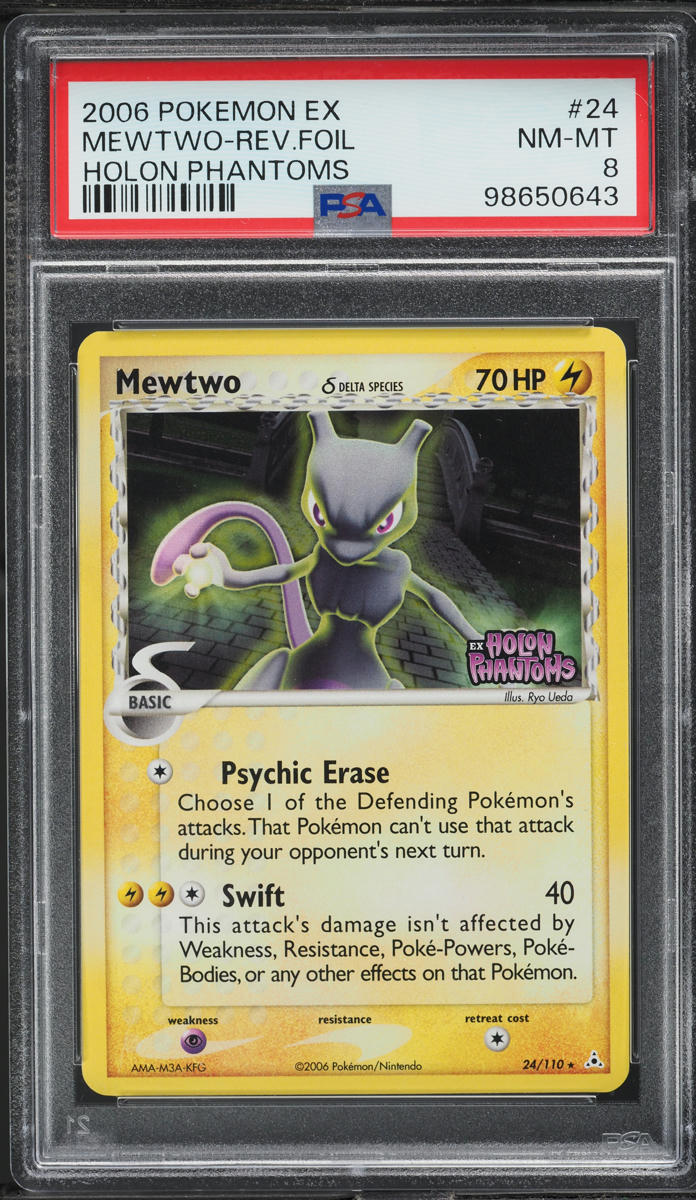 2006 POKEMON EX HOLON PHANTOMS REVERSE HOLO MEWTWO #24 PSA 8 NM-MT