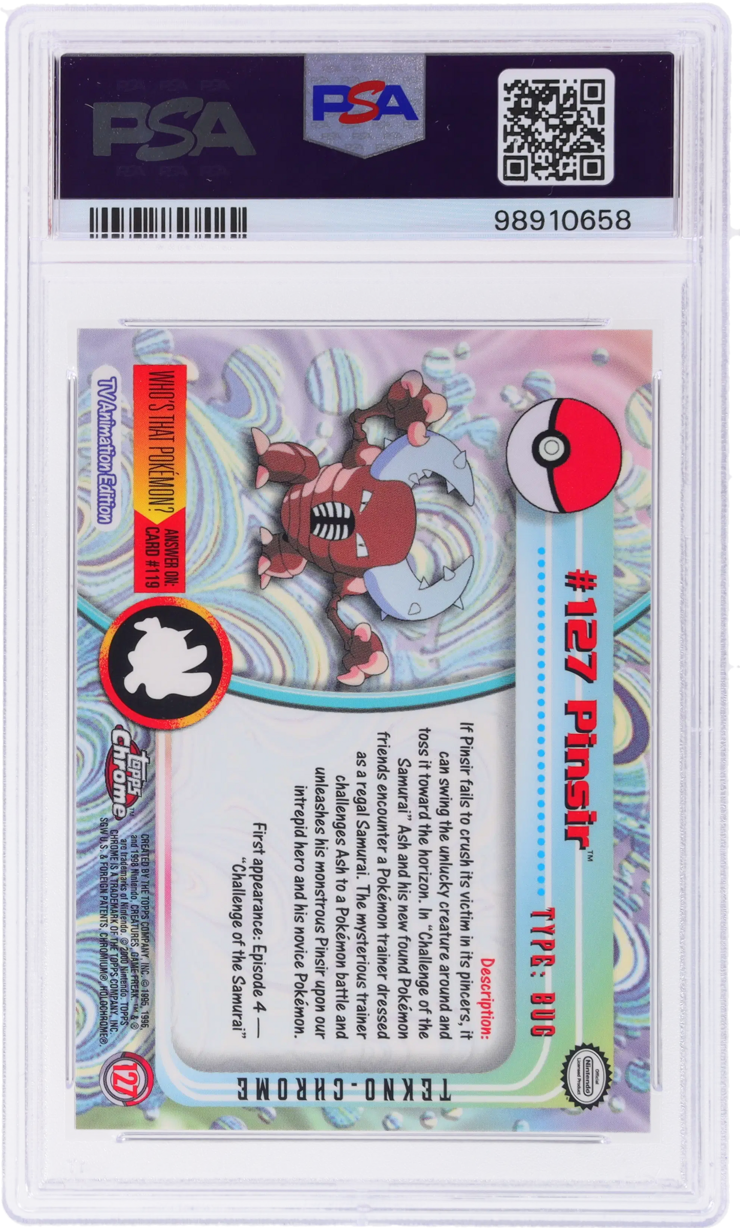 2000 TOPPS CHROME POKEMON SERIES 2 TEKNO PINSIR #127 PSA 10