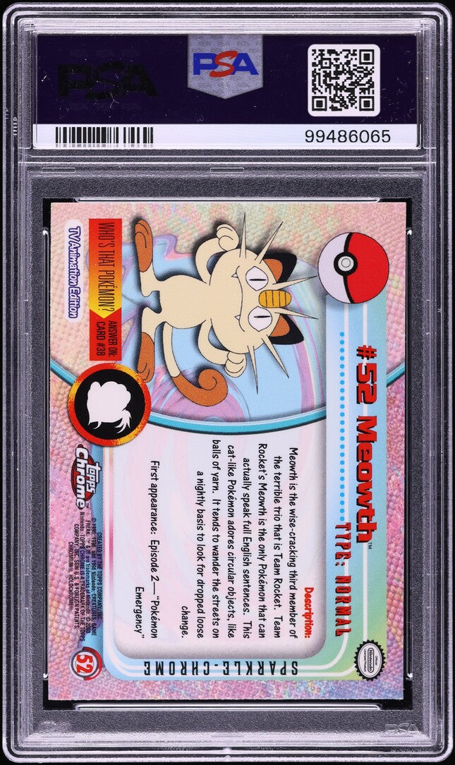 2000 TOPPS CHROME POKEMON SERIES 1 SPARKLE MEOWTH #52 PSA 10 GEM MINT