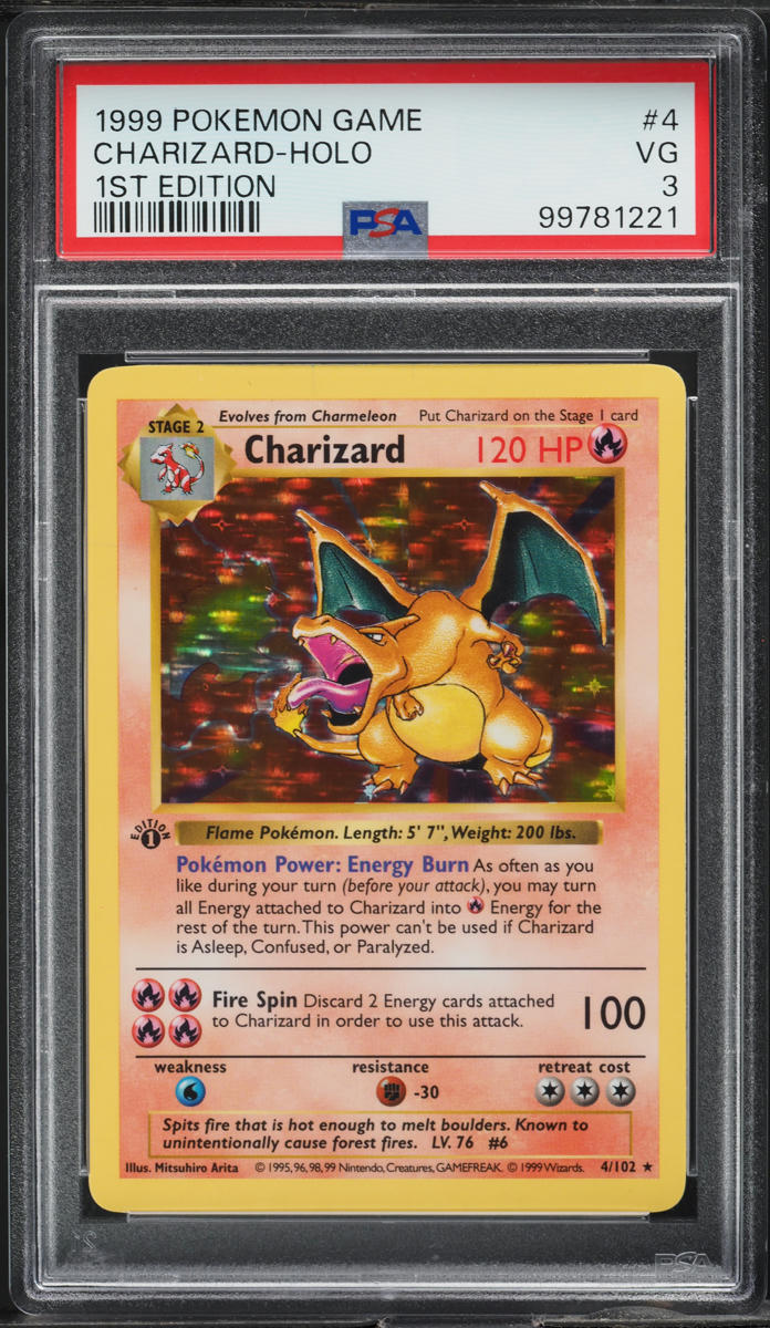 Shadowless Base Charizard 1999 POKEMON BASE SET SHADOWLESS 1ST EDITION HOLO CHARIZARD #4 PSA 3 V ...