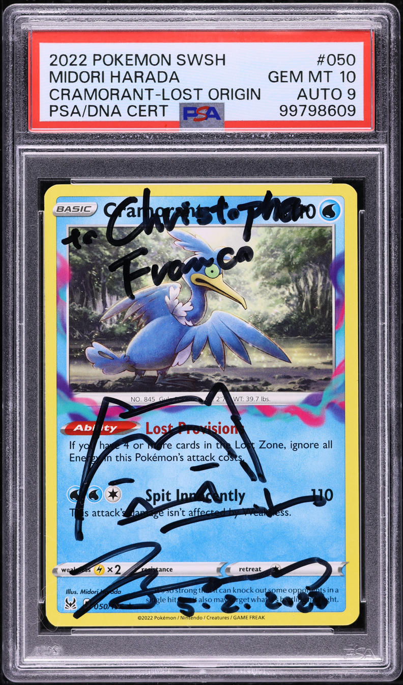 2022 POKEMON SWSH LOST ORIGIN CRAMORANT #50 HARADA AUTO 9 PSA 10