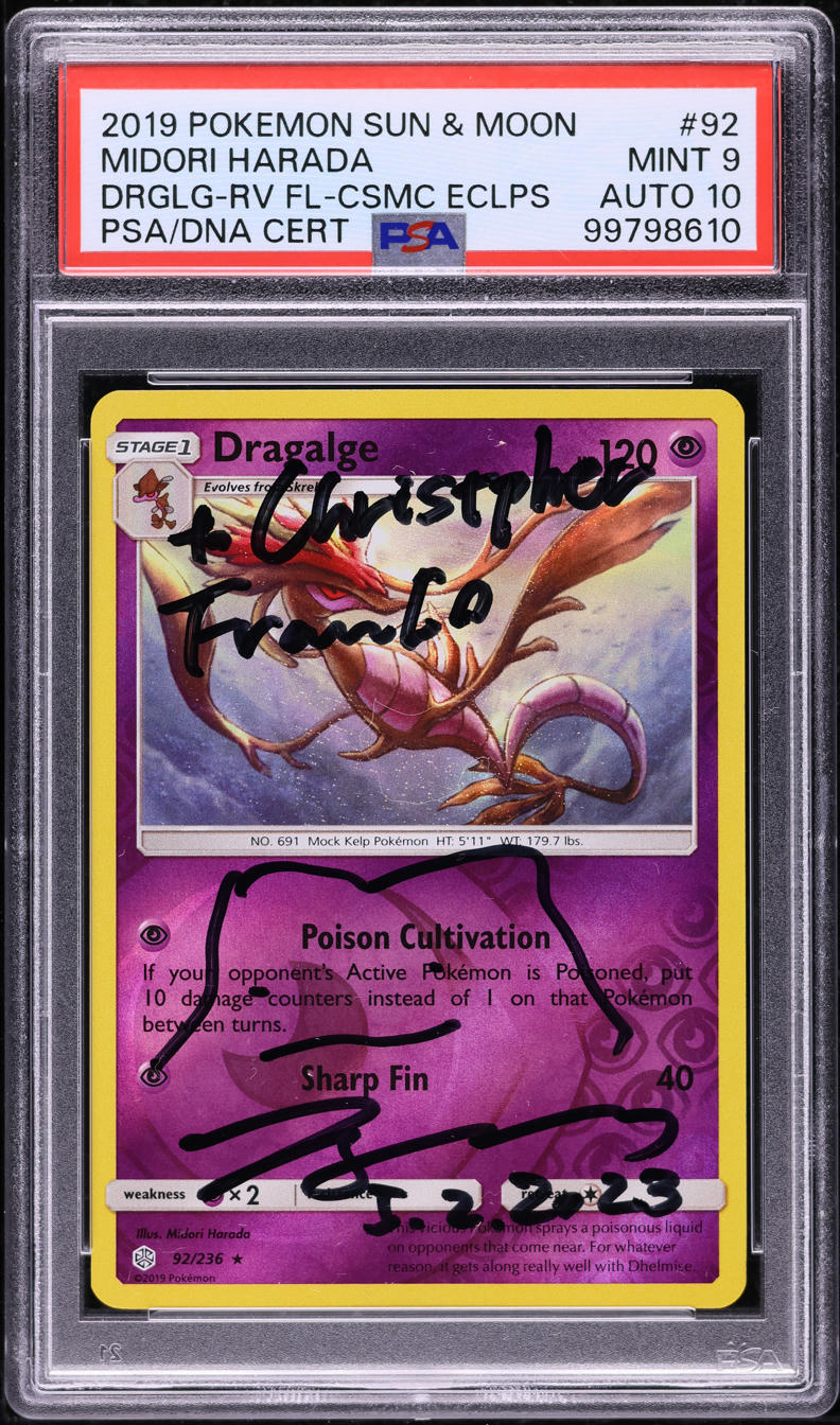 2019 POKEMON SM COSMIC ECLIPSE REVERSE HOLO DRAGALGE #92 HARADA AUTO 10 PSA 9