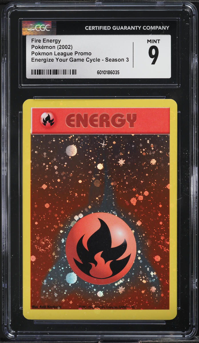 25X CARD LOT - 2002 POKEMON LEAGUE PROMO ENERGIZE YOUR GAME CYCLE SEASON 3 HOLO FIRE ENERGY *5X CGC 9; 13X CGC 8.5; 2X CGC 8; 5X CGC 7*