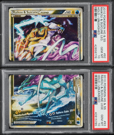 2010 POKEMON HEARTGOLD & SOULSILVER UNLEASHED HOLO RAIKOU & SUICUNE PAIR PSA 10