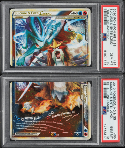 2010 POKEMON HEARTGOLD & SOULSILVER UNLEASHED SUICUNE & ENTEI LEGEND PAIR PSA 10