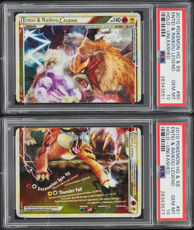 2010 POKEMON HGSS UNLEASHED HOLO ENTEI & RAIKOU LEGEND PAIR PSA 10 GEM MINT