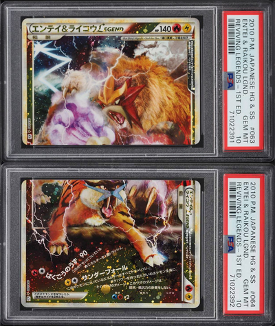 2010 POKEMON JAPANESE REVIVING LEGENDS 1ST ED ENTEI & RAIKOU LEGEND PAIR PSA 10