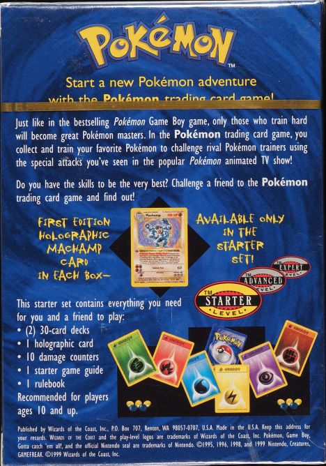 1999 POKEMON BASE SET SHADOWLESS GOLD STRIP 2-PLAYER STARTER SET THEME ...