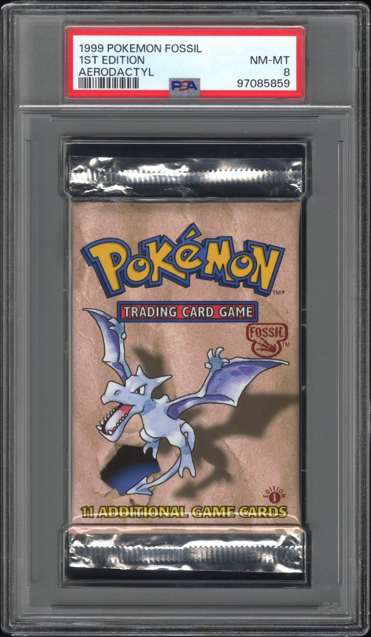 1999 POKEMON FOSSIL 1ST EDITION AERODACTYL BOOSTER PACK PSA 8