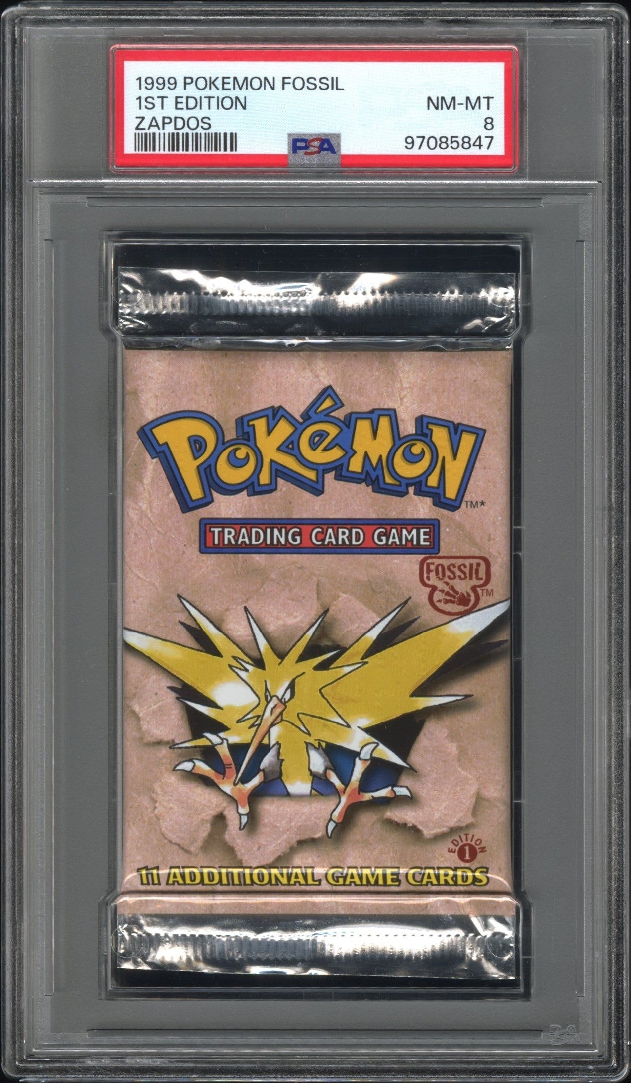 1999 POKEMON FOSSIL 1ST EDITION ZAPDOS BOOSTER PACK PSA 8